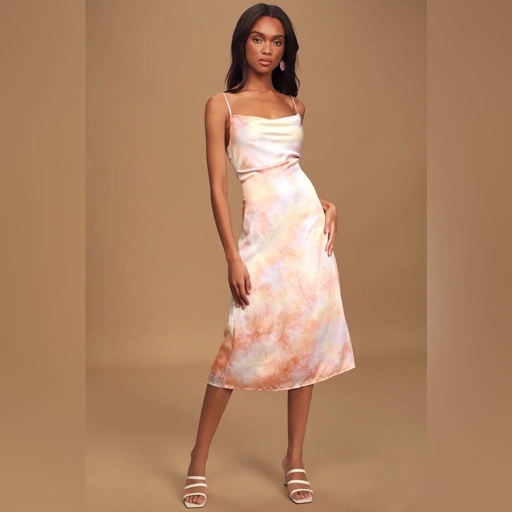 Lulus Tranquil State Purple Multi Tie-Dye Satin Midi Slip Dress